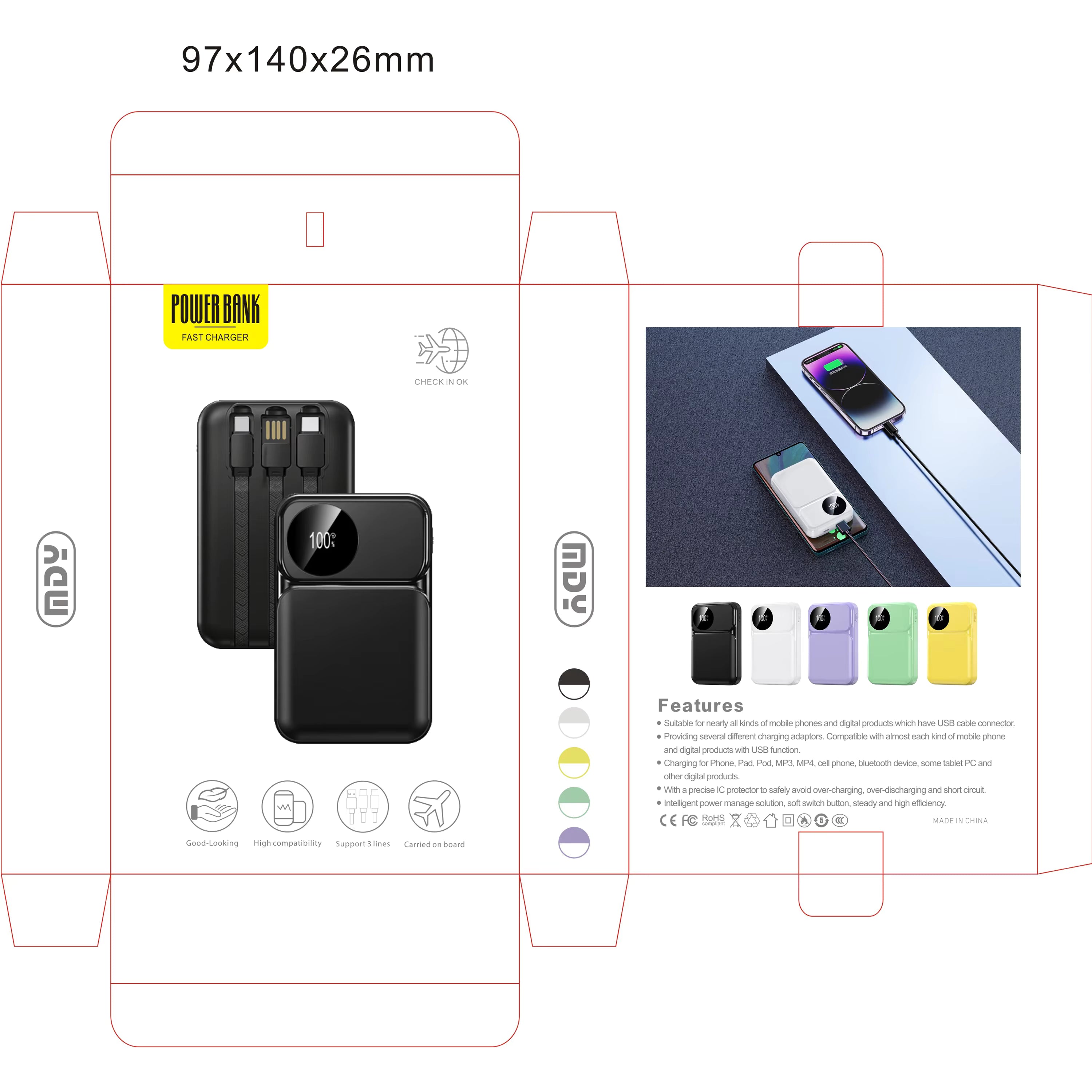 10000mah-20000mah Fast Mobile Charger Power Banks 22.5W Portable Type C Display