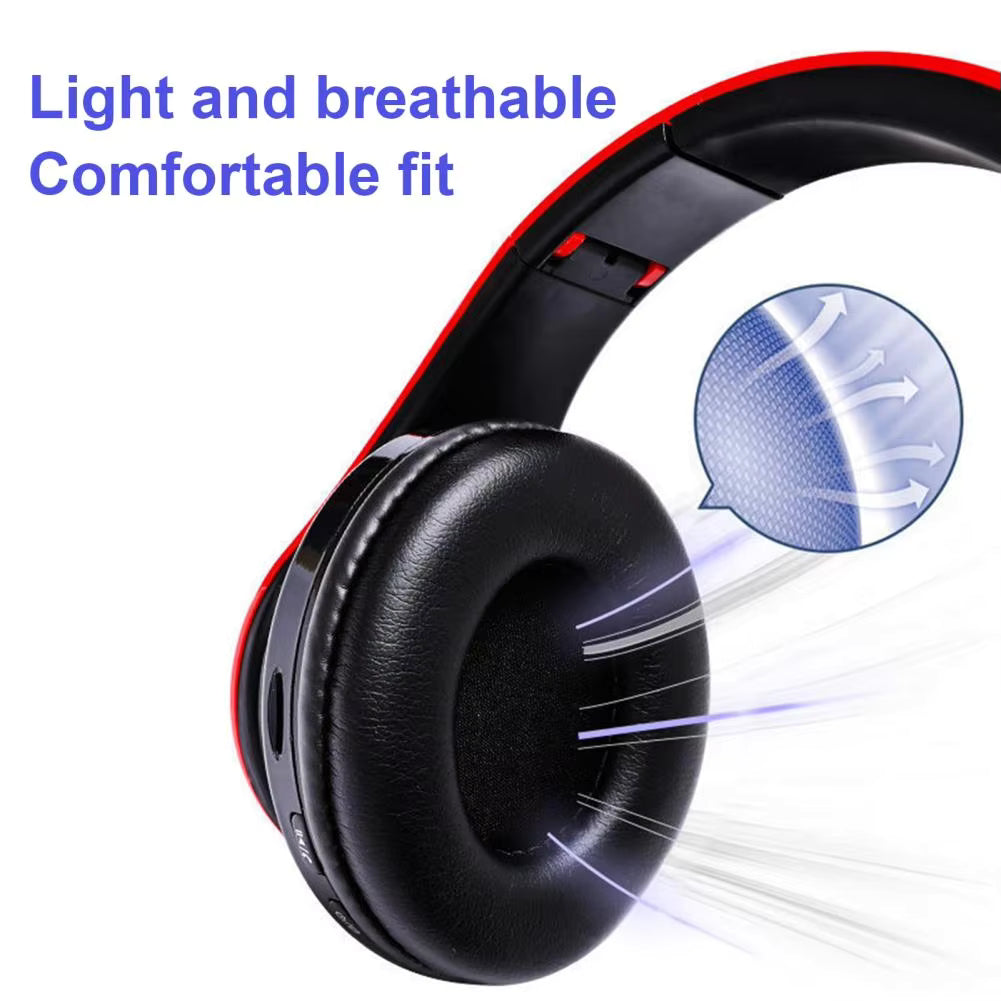 B39 Portable Wireless Headphones with HD Microphone & LED Lights Foldable Gaming Headset with TF Card Music Support for Sports