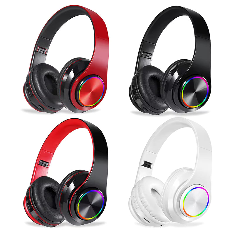B39 Portable Wireless Headphones with HD Microphone & LED Lights Foldable Gaming Headset with TF Card Music Support for Sports