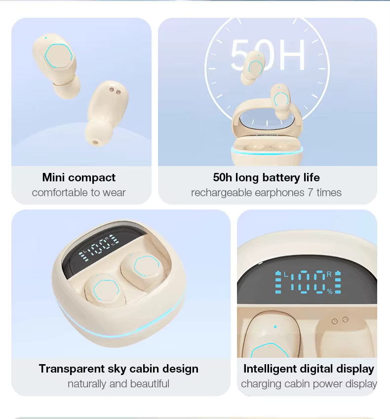 M41  Mini Compact LED Digital Screen TWS Earbuds Fast Bluetooth 5.3 Connection Smart Button Long Battery Life Noise Cancelling