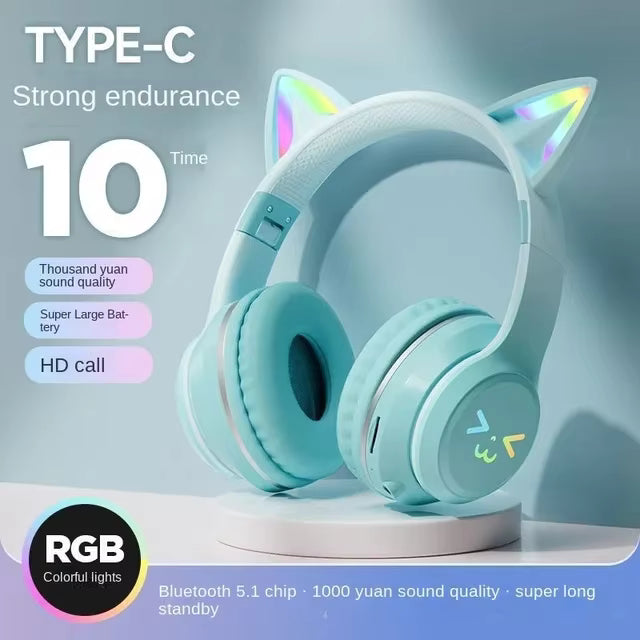 Wireless Headphones RGB Cute Cat Ear Cute Girls Kids Gifts Gaming Headset With Microphone Stereo Music Game Earphone