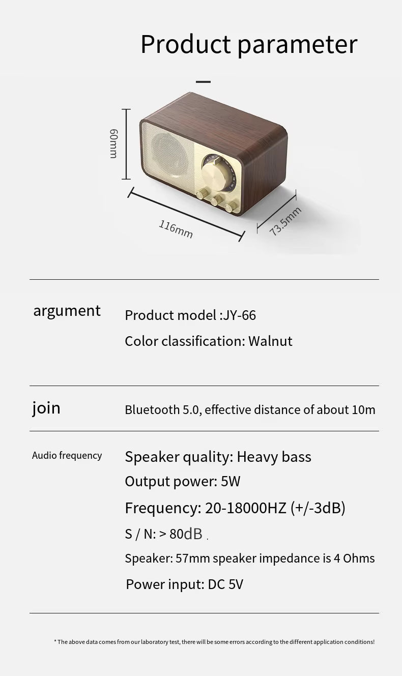 JY-66 Retro Leather Radio Small Mini Speaker Portable Outdoor Music Player Bluetooth Subwoofer Speaker for Camping