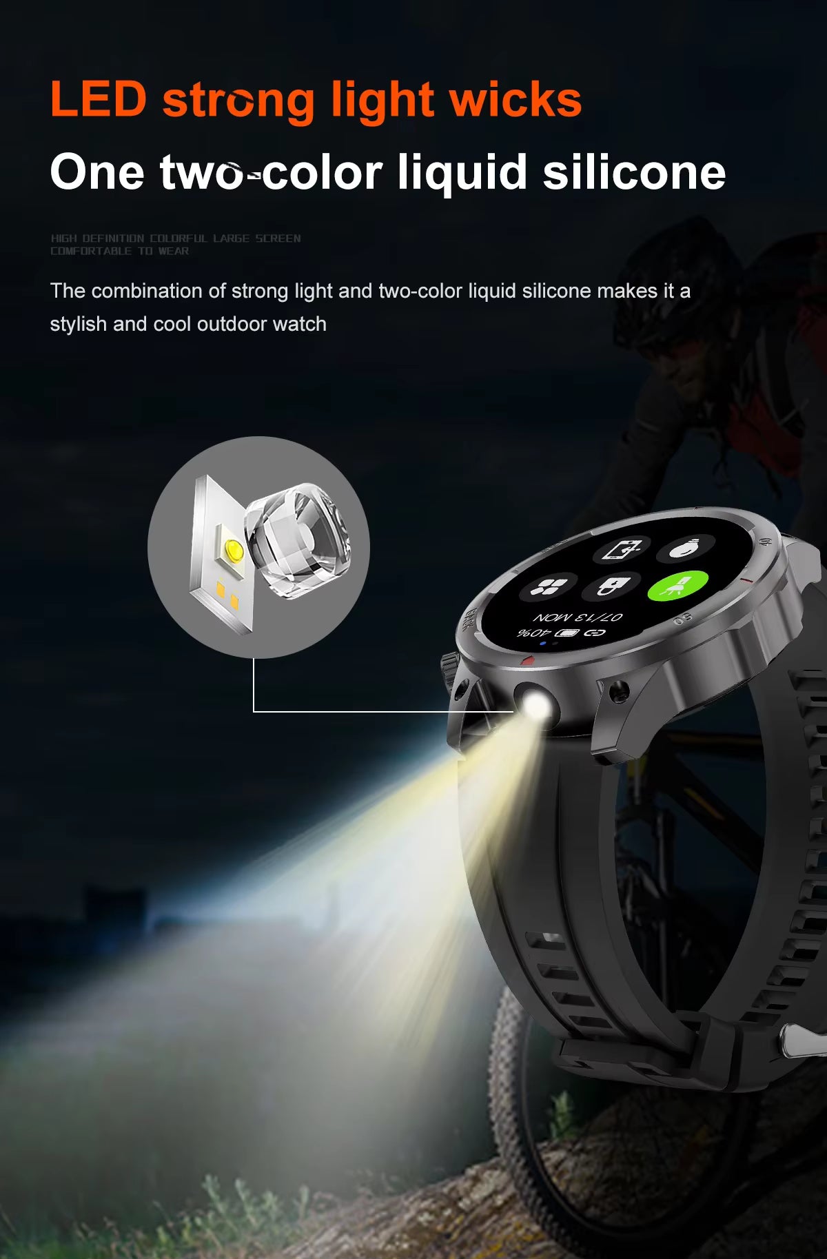 DK68 Smart Watch Men Women LED Strong Light IP67 Waterproof NFC Heart Rate