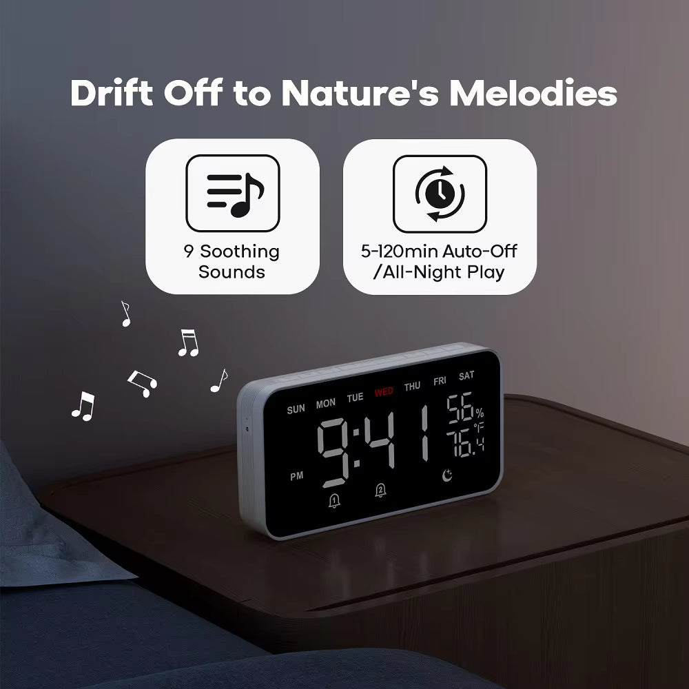 Digital Alarm Clocks for Bedrooms Heavy Sleepers, Temperature & Humidity Detect, Dual Alarms Weekday/Weekend Mode Large Display