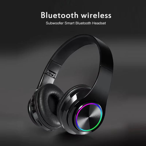 B39 Portable Wireless Headphones with HD Microphone & LED Lights Foldable Gaming Headset with TF Card Music Support for Sports