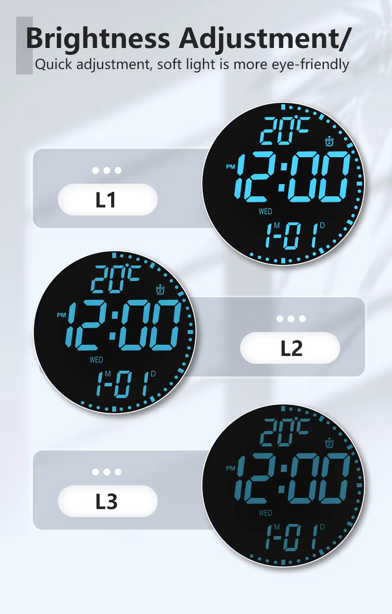 Bedroom Led Digital Clock Wall Mounted Round Electronic Wall Clock Led Wall Clock Digital with Large Display Big