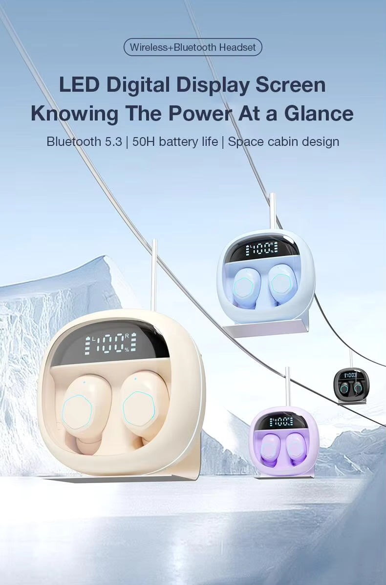 M41  Mini Compact LED Digital Screen TWS Earbuds Fast Bluetooth 5.3 Connection Smart Button Long Battery Life Noise Cancelling
