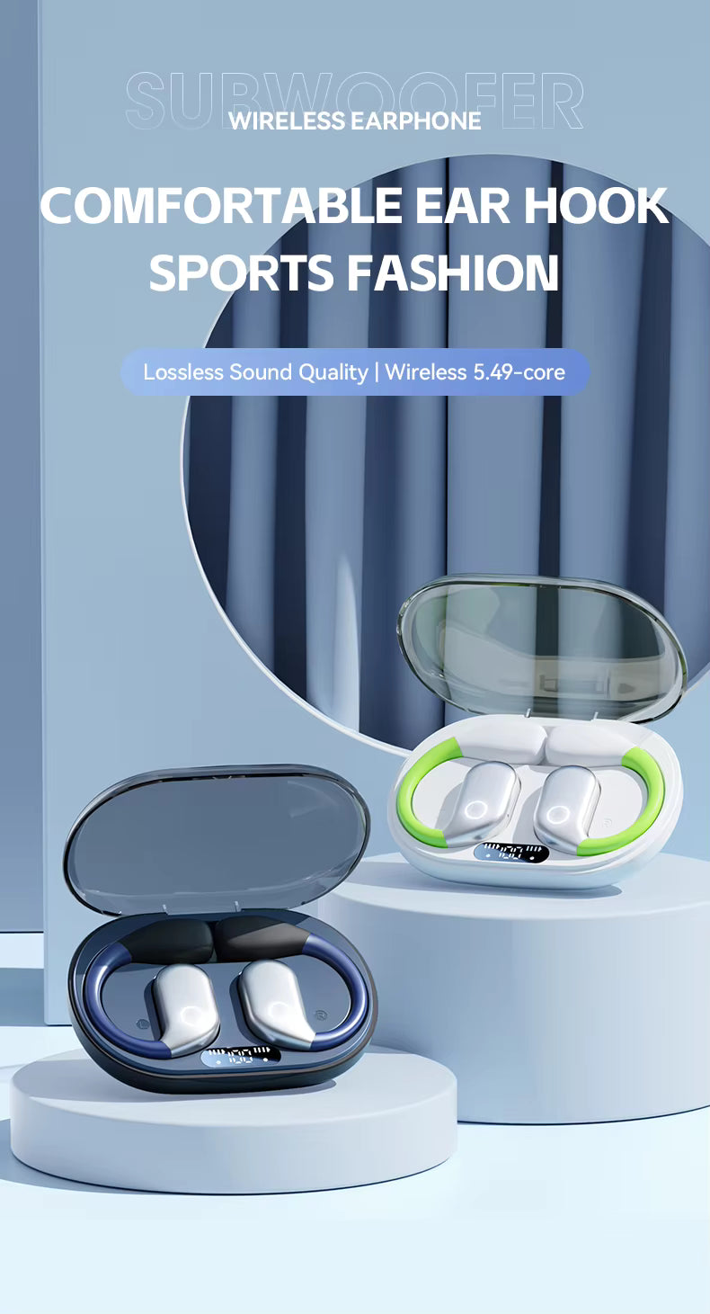 Wireless Earbuds with LED Digital Display Noise Cancelling 360° ACS Surround Sound Open-ear Format