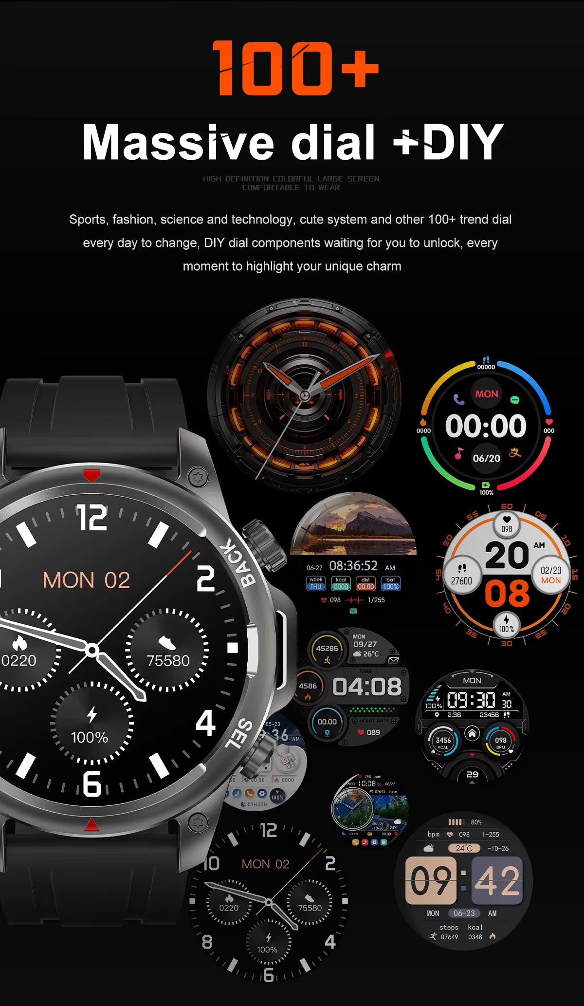 DK68 Smart Watch Men Women LED Strong Light IP67 Waterproof NFC Heart Rate
