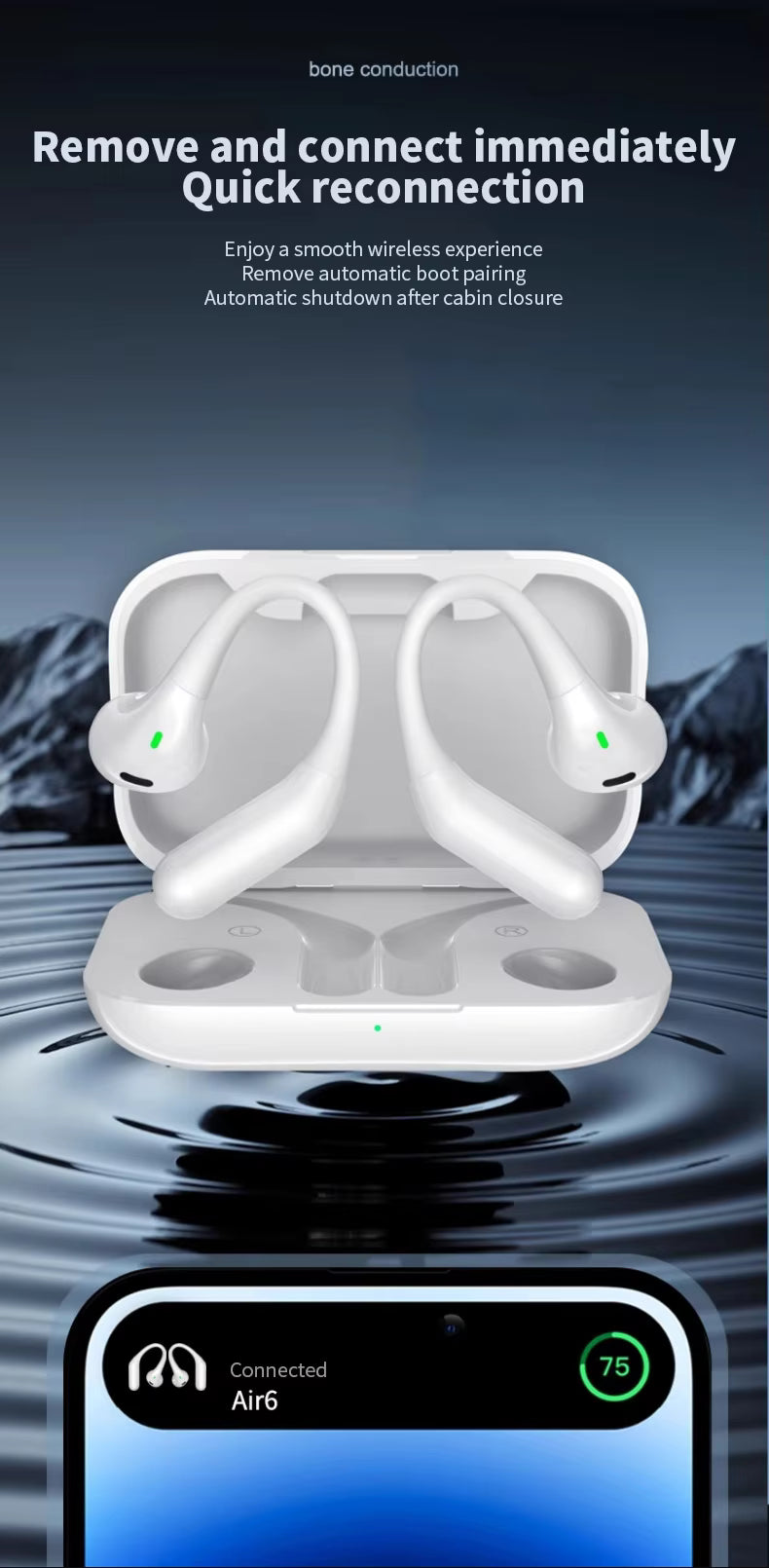 Air6 Intelligent AI Translation Headset Business Conference Multi-language Travel Real-time Simultaneous Wireless Earphones