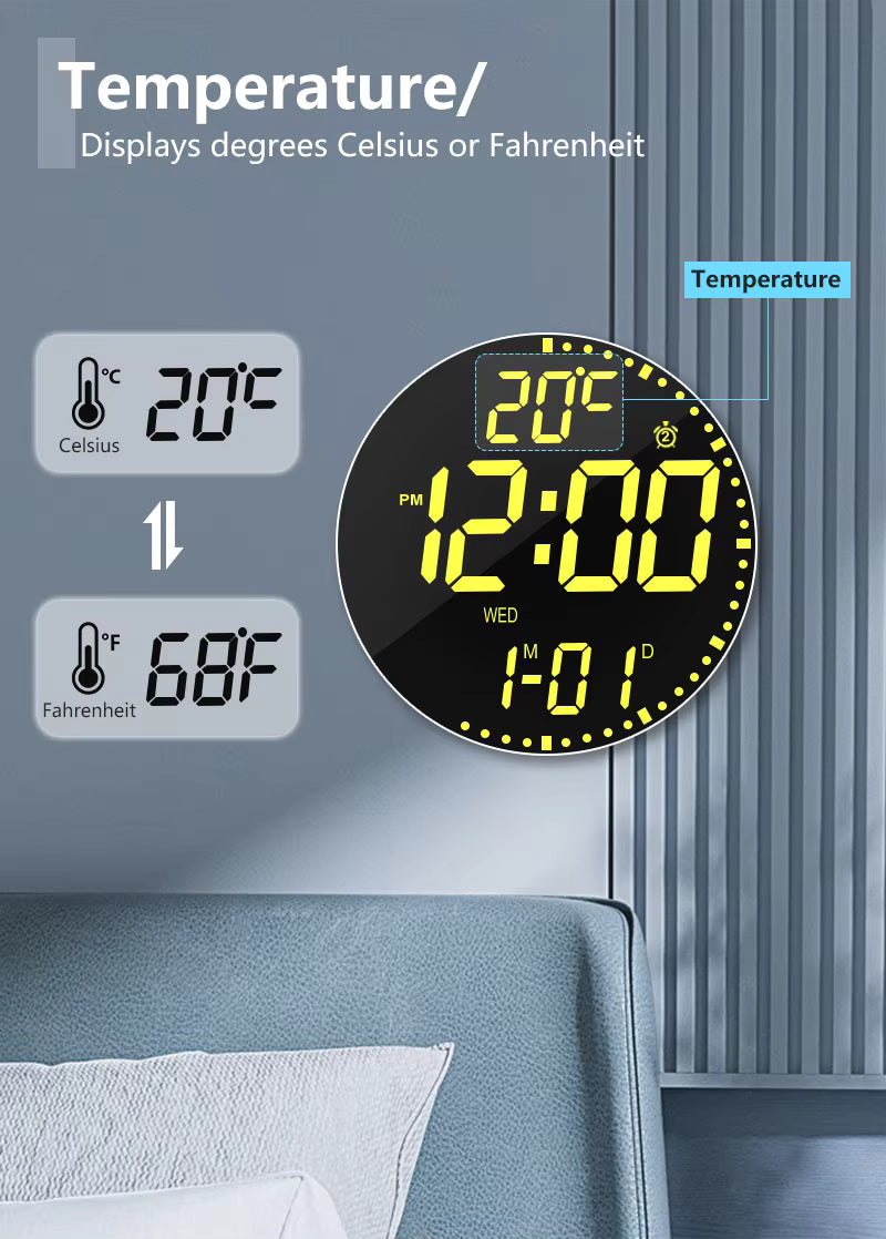 Bedroom Led Digital Clock Wall Mounted Round Electronic Wall Clock Led Wall Clock Digital with Large Display Big