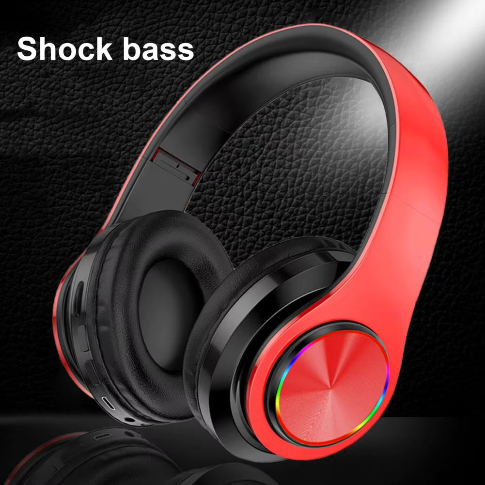 B39 Portable Wireless Headphones with HD Microphone & LED Lights Foldable Gaming Headset with TF Card Music Support for Sports