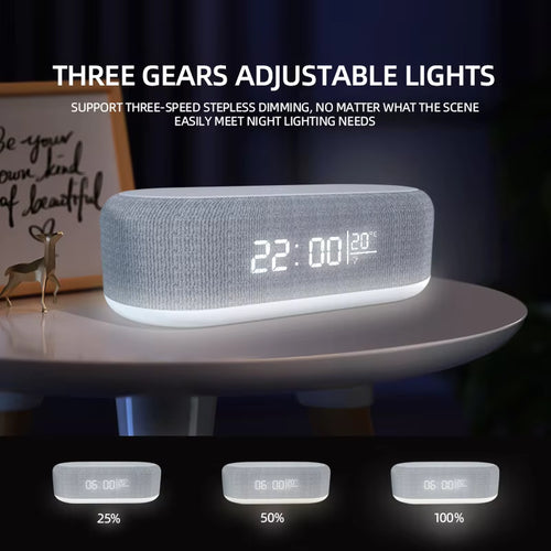 15W Wireless Fast Charger LED Night Light Temperature Time Alarm Clock Desk Table Charging Multifunction Lamp