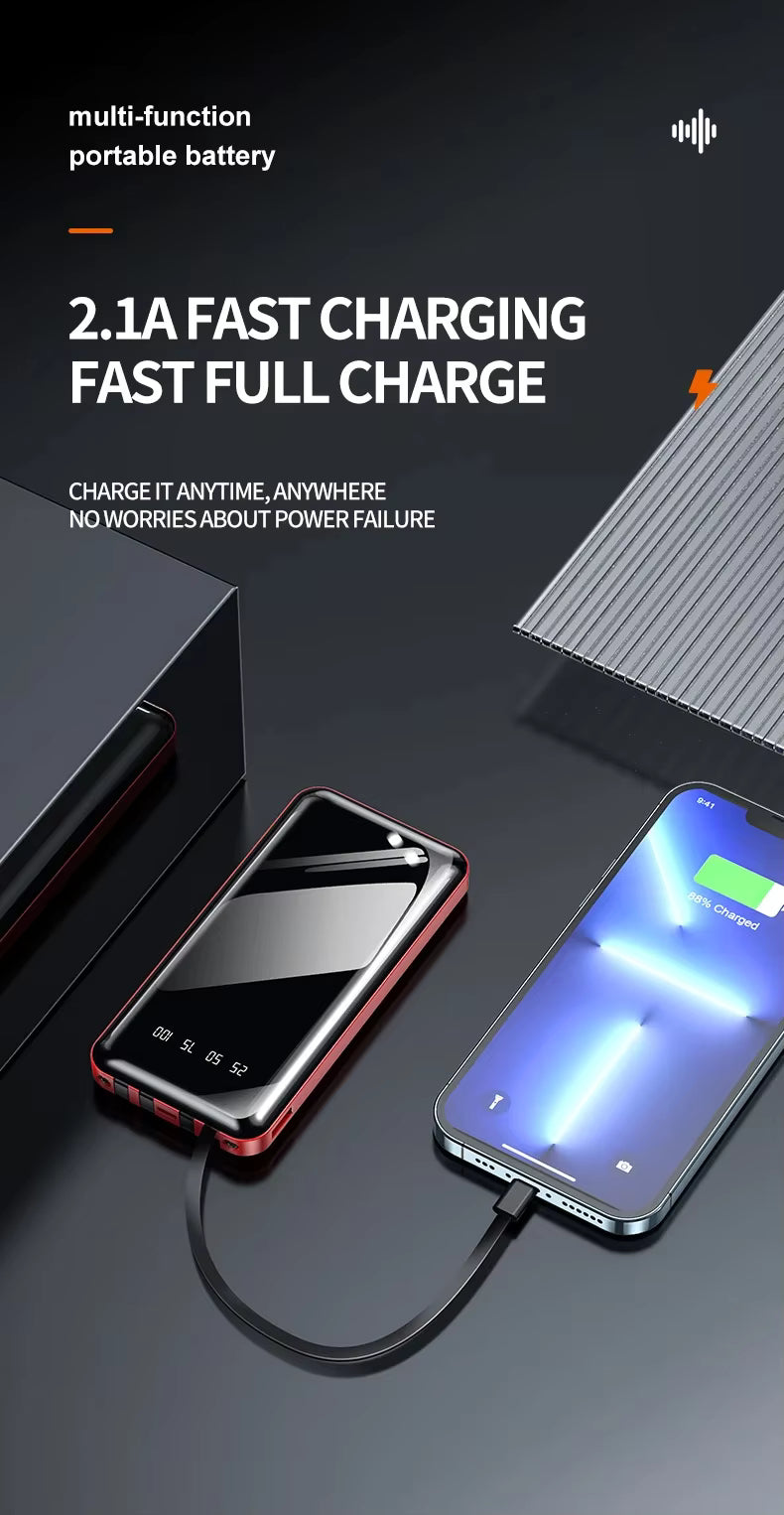 Portable Power Bank Fast Charging with Smart Phone Stand and Built-in Cables New Product