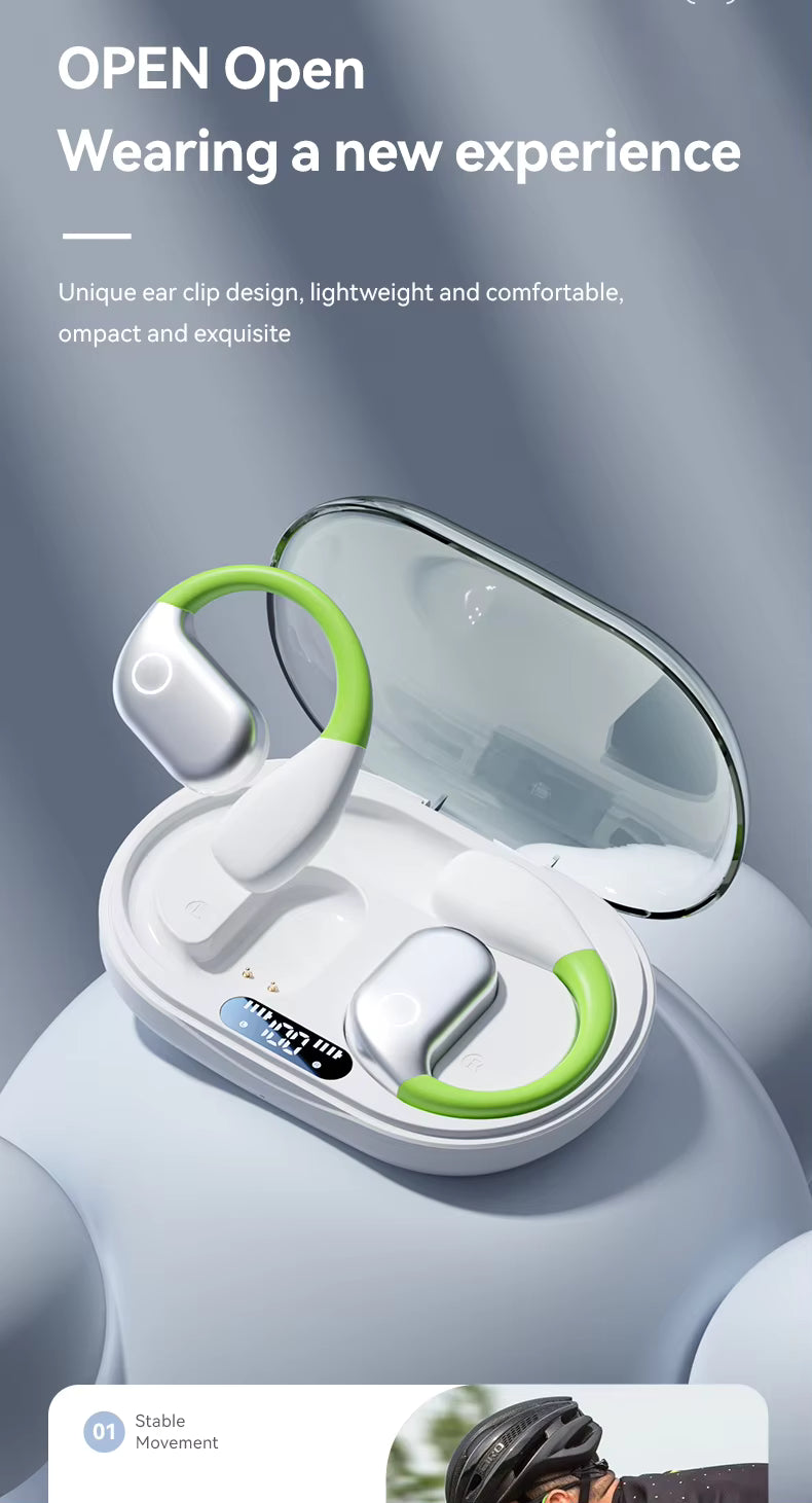 Wireless Earbuds with LED Digital Display Noise Cancelling 360° ACS Surround Sound Open-ear Format