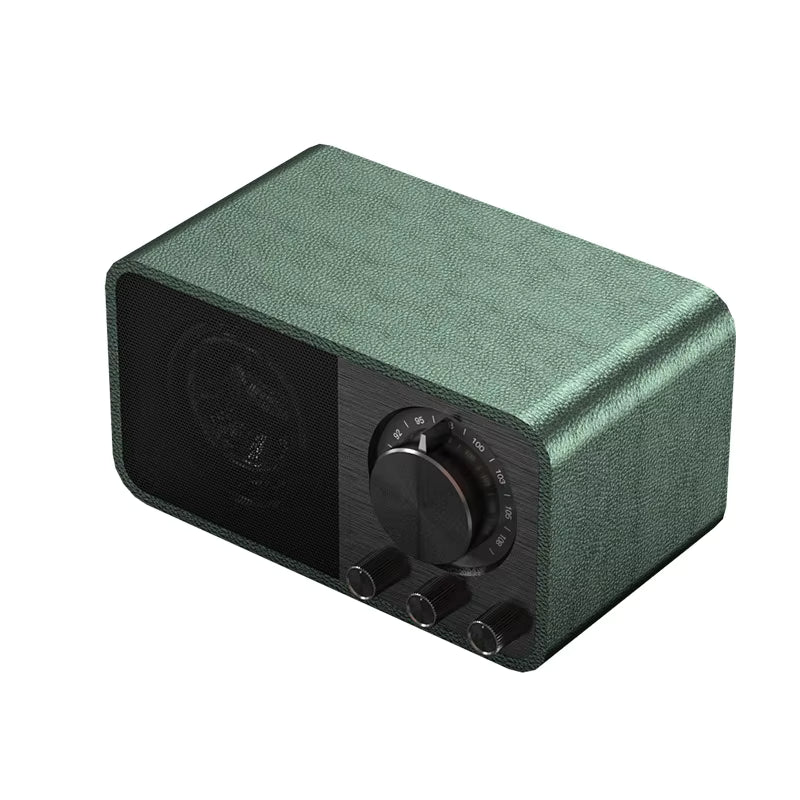 JY-66 Retro Leather Radio Small Mini Speaker Portable Outdoor Music Player Bluetooth Subwoofer Speaker for Camping