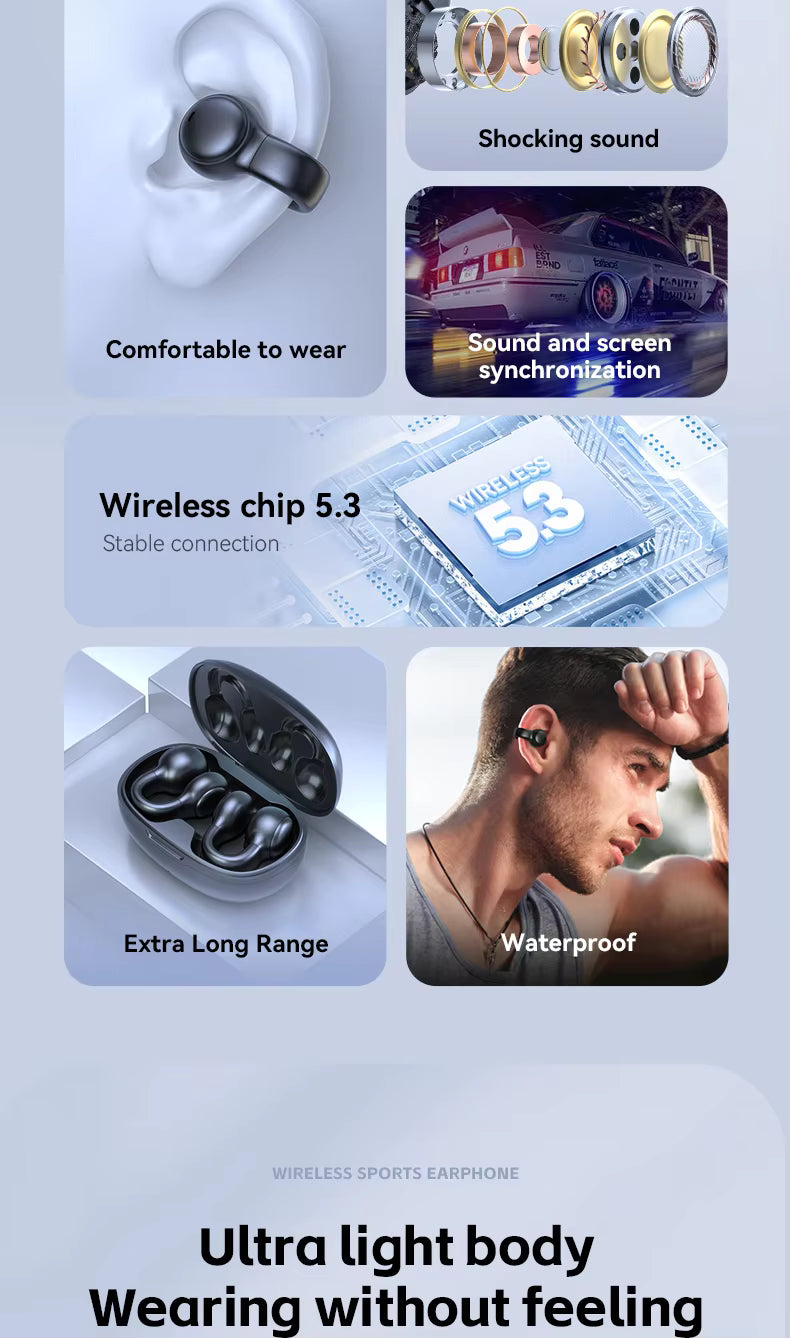 M30 Clip-On Wireless Bone Conduction Earphones Sport Ear Hook Headset with In-Ear Design