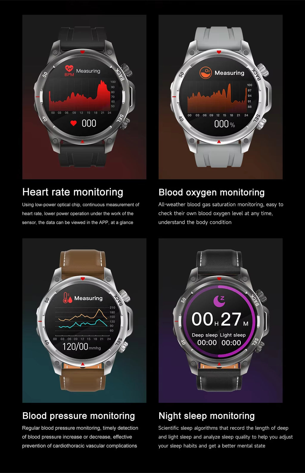 DK68 Smart Watch Men Women LED Strong Light IP67 Waterproof NFC Heart Rate