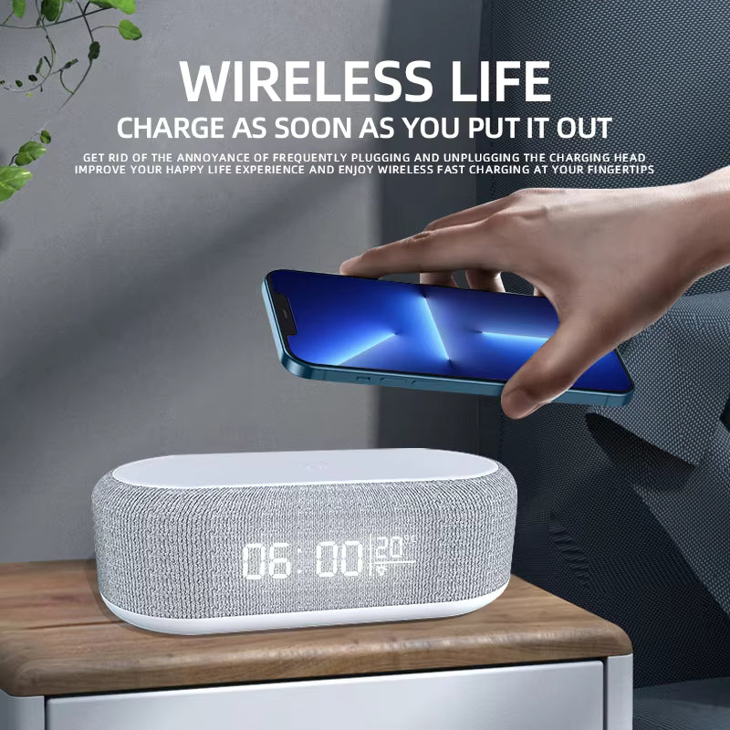 15W Wireless Fast Charger LED Night Light Temperature Time Alarm Clock Desk Table Charging Multifunction Lamp