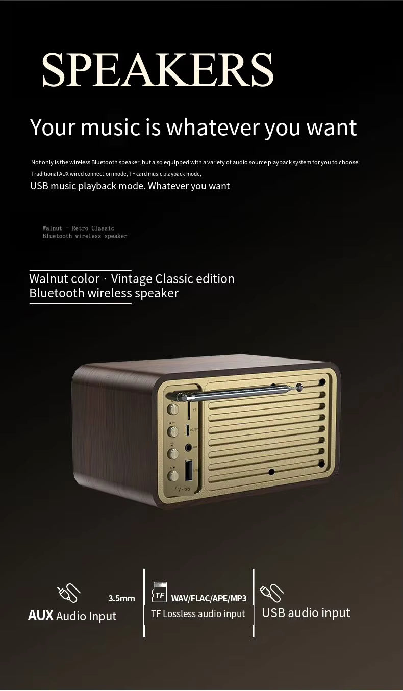 JY-66 Retro Leather Radio Small Mini Speaker Portable Outdoor Music Player Bluetooth Subwoofer Speaker for Camping