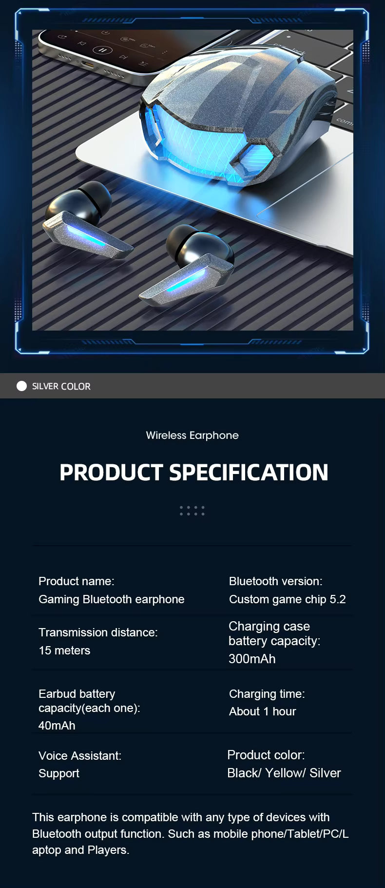 M5 Low Latency In-ear Game Earbuds Wireless Game Earbuds 3d Surround Stereo Headset Tws Gaming Earphone