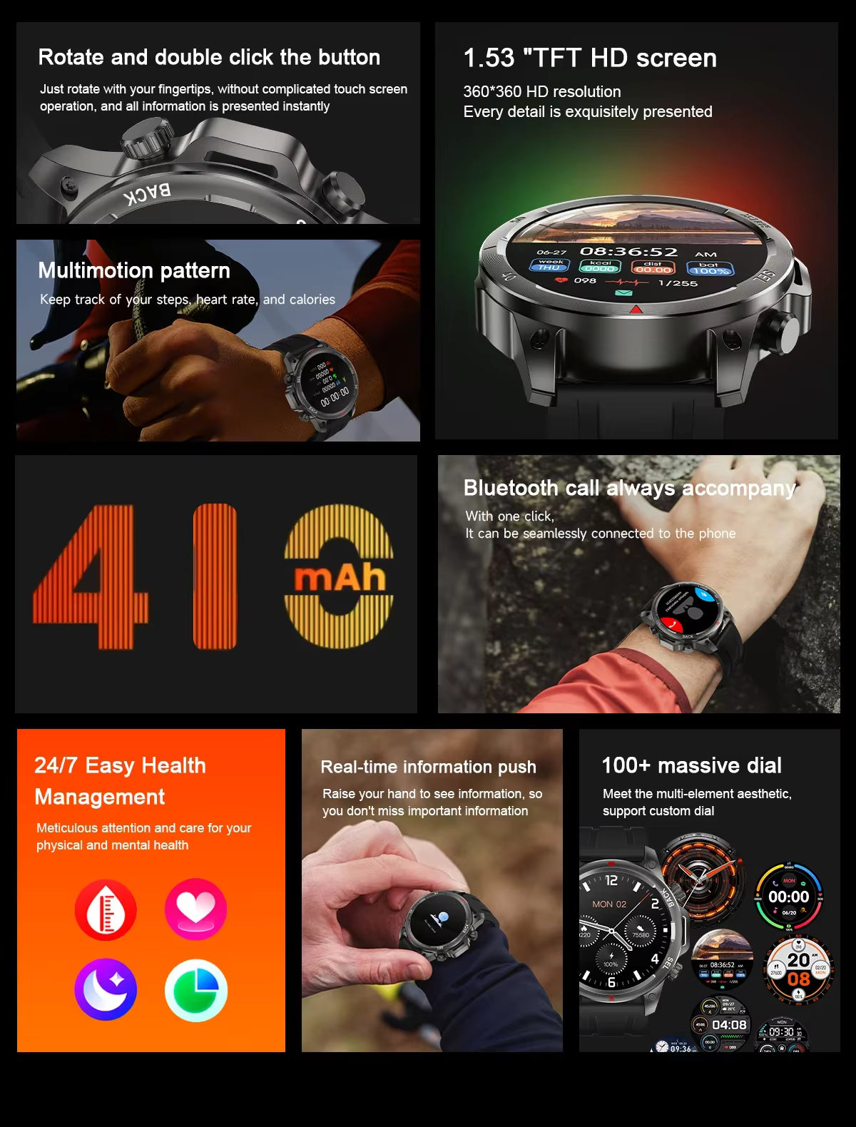 DK68 Smart Watch Men Women LED Strong Light IP67 Waterproof NFC Heart Rate