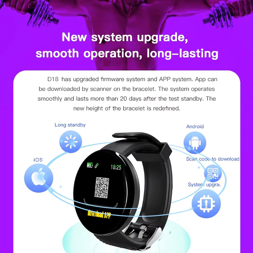 D18s Smart Watch Men Women With Blood Pressure Heart Rate Monitor Smartwatch Sport Tracker Pedometer