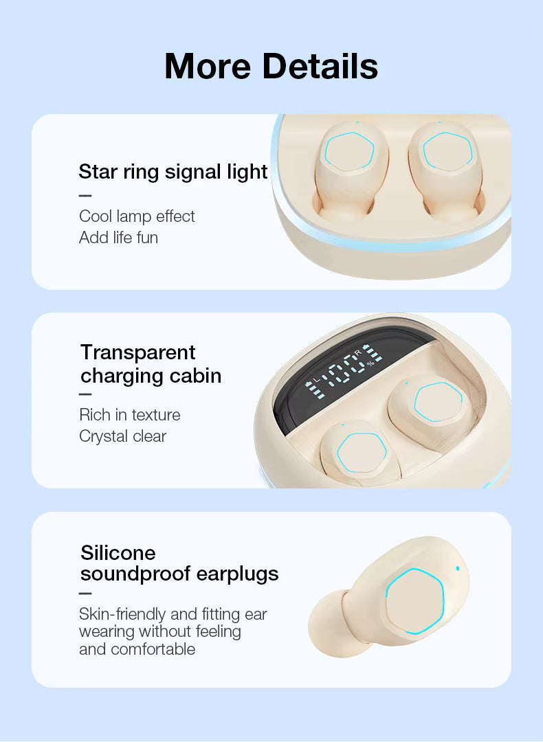 M41  Mini Compact LED Digital Screen TWS Earbuds Fast Bluetooth 5.3 Connection Smart Button Long Battery Life Noise Cancelling