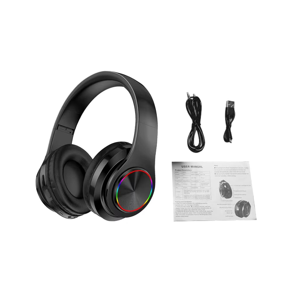 B39 Portable Wireless Headphones with HD Microphone & LED Lights Foldable Gaming Headset with TF Card Music Support for Sports