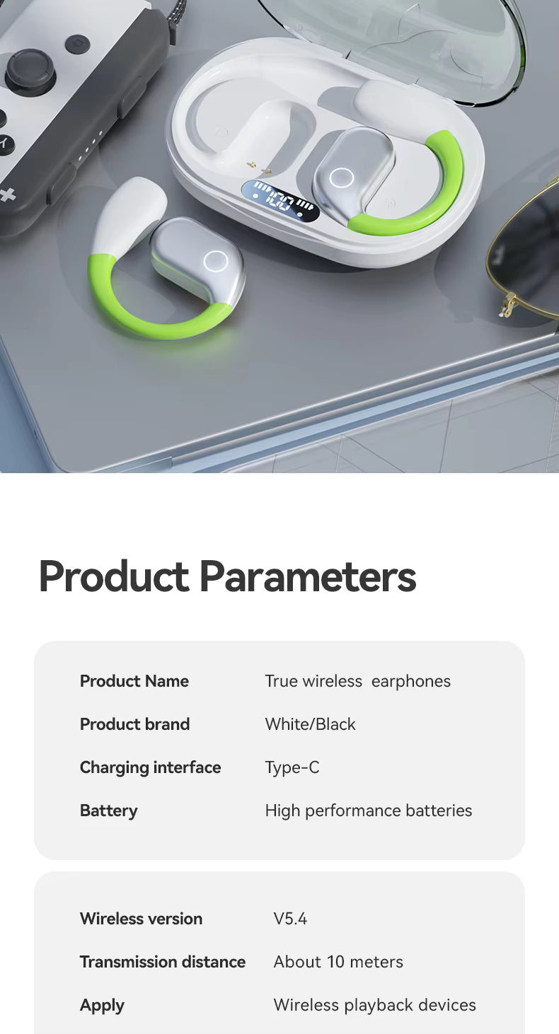 Wireless Earbuds with LED Digital Display Noise Cancelling 360° ACS Surround Sound Open-ear Format