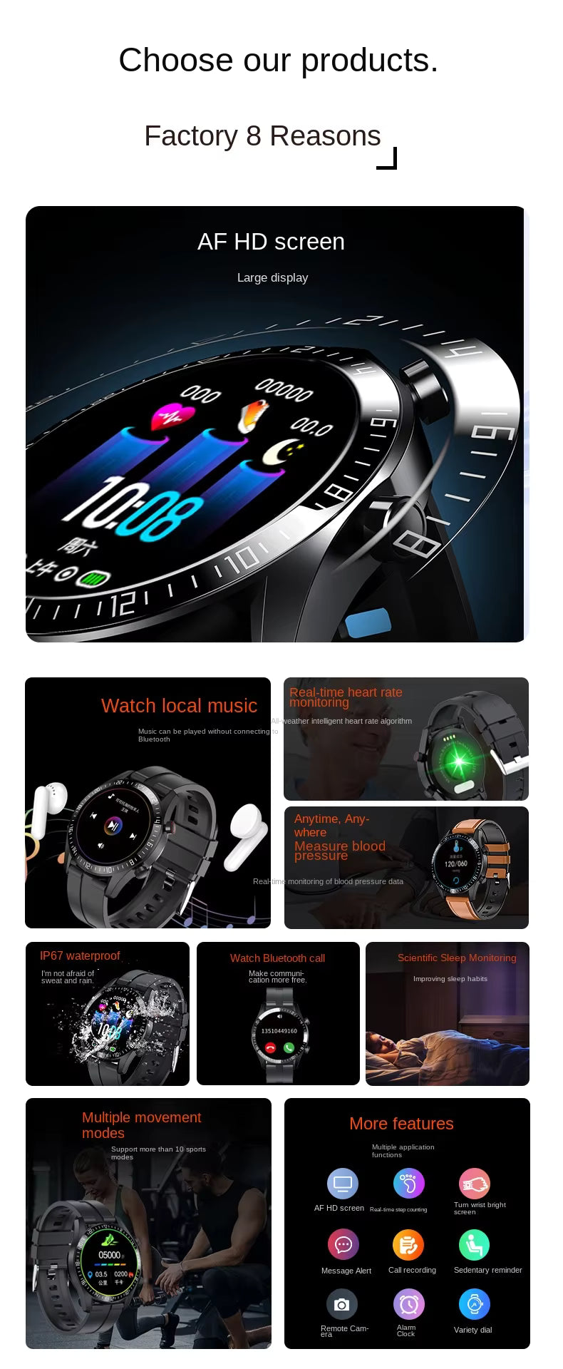 H1 Bluetooth Call Men's Watch Huaqiang North Heart Rate Blood Pressure Monitoring Multifunctional Waterproof Health Smart Watch