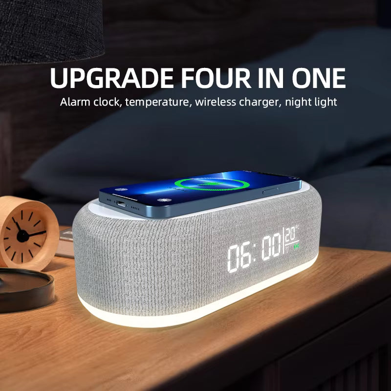15W Wireless Fast Charger LED Night Light Temperature Time Alarm Clock Desk Table Charging Multifunction Lamp