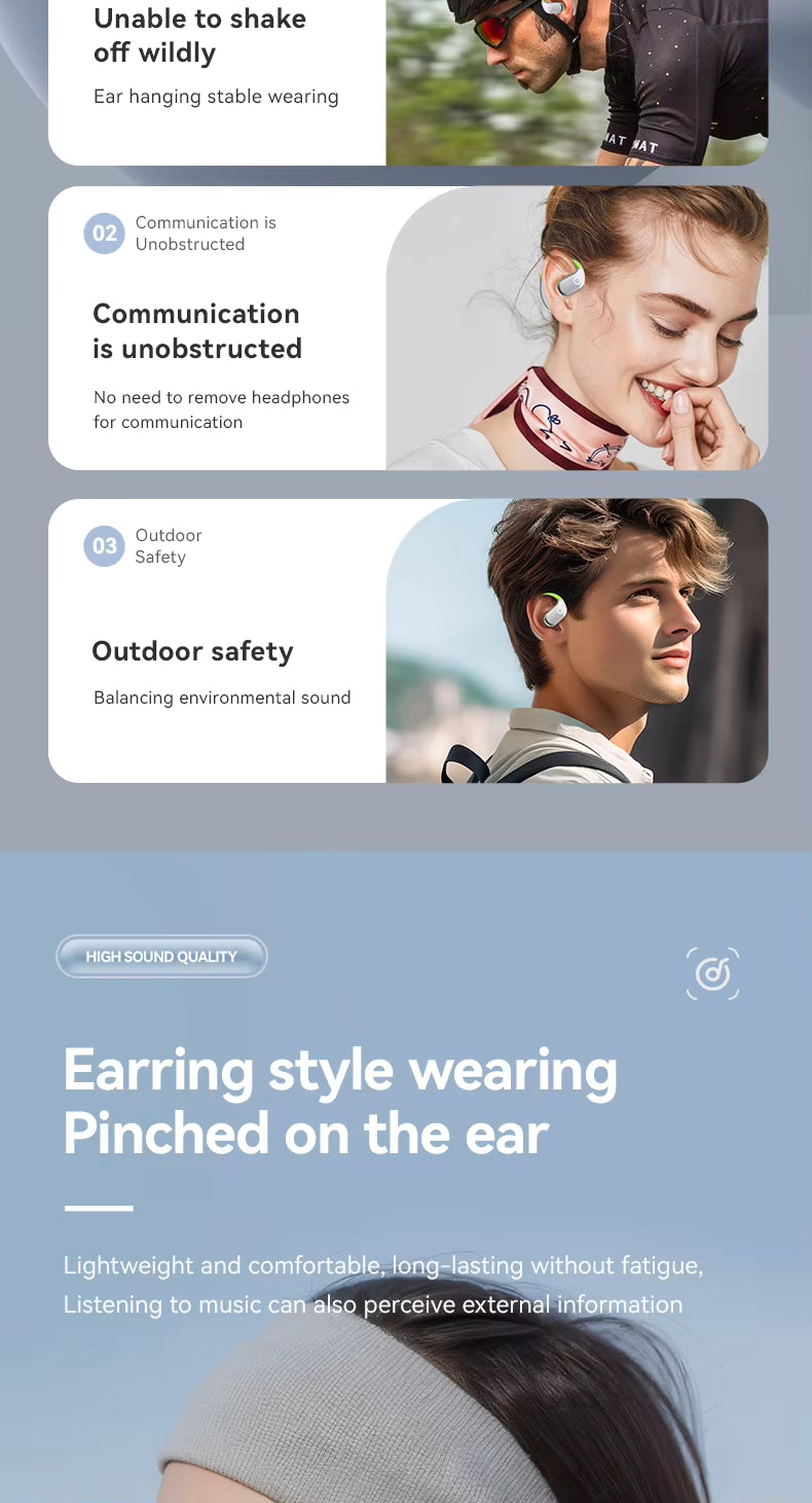 Wireless Earbuds with LED Digital Display Noise Cancelling 360° ACS Surround Sound Open-ear Format