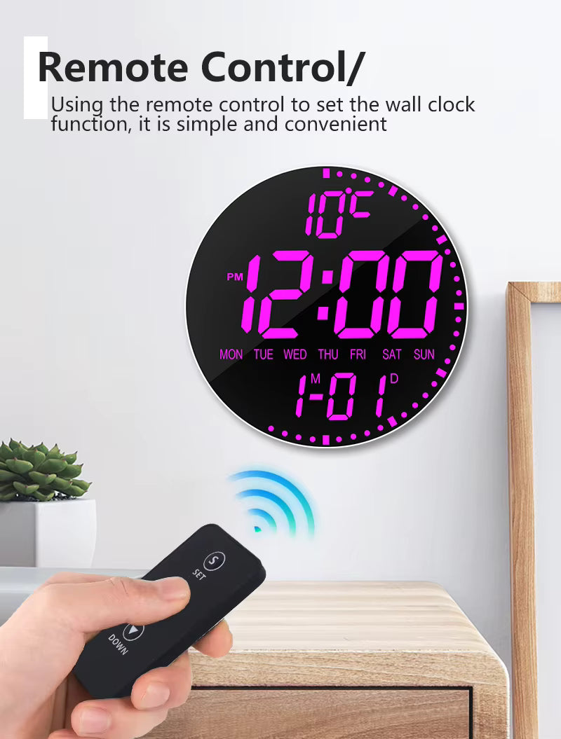 Bedroom Led Digital Clock Wall Mounted Round Electronic Wall Clock Led Wall Clock Digital with Large Display Big