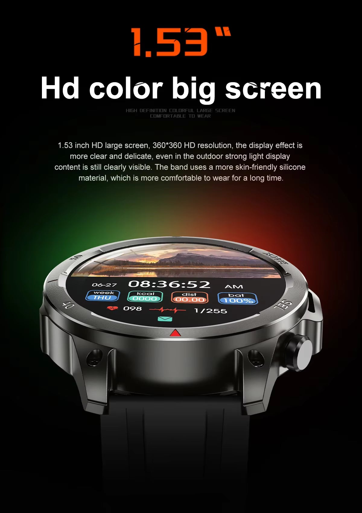 DK68 Smart Watch Men Women LED Strong Light IP67 Waterproof NFC Heart Rate