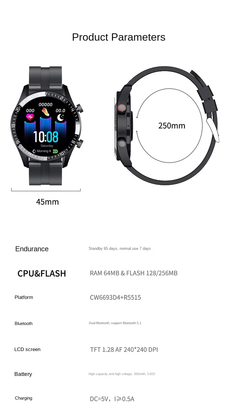 H1 Bluetooth Call Men's Watch Huaqiang North Heart Rate Blood Pressure Monitoring Multifunctional Waterproof Health Smart Watch