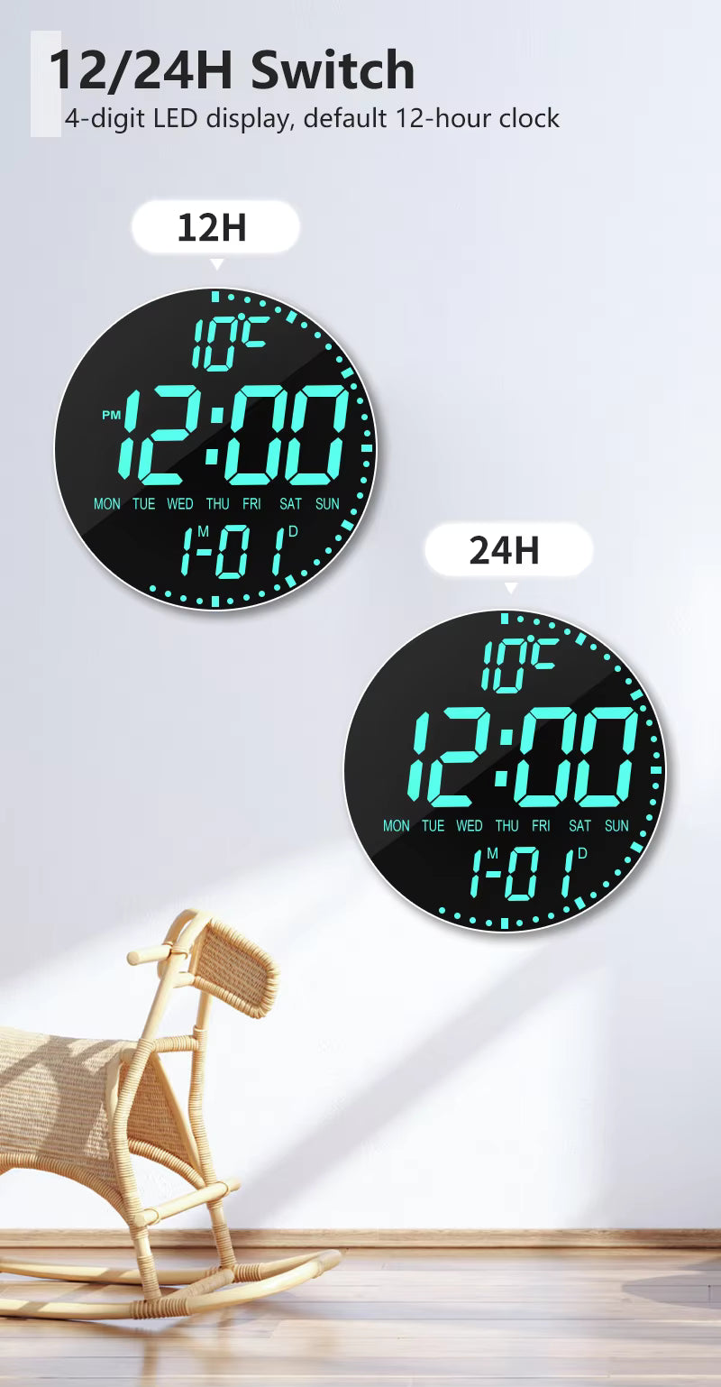 Bedroom Led Digital Clock Wall Mounted Round Electronic Wall Clock Led Wall Clock Digital with Large Display Big