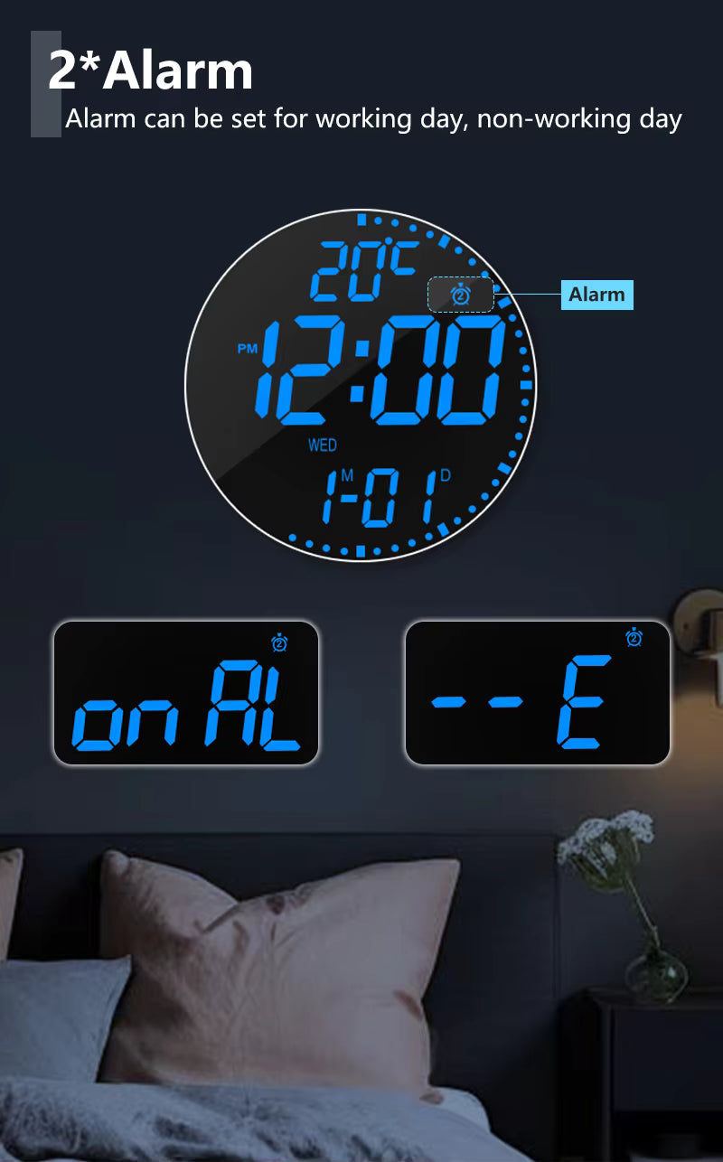 Bedroom Led Digital Clock Wall Mounted Round Electronic Wall Clock Led Wall Clock Digital with Large Display Big